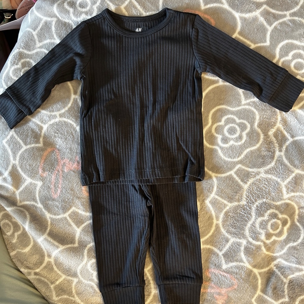 H&M black Ribbed Organic cotton two piece set